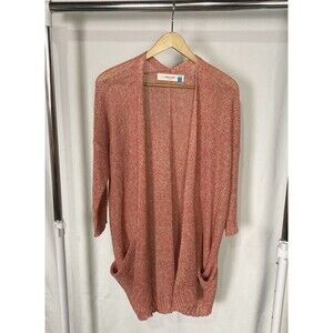 Sparrow ANTHROPOLOGIE Medium Open Front Duster Cardigan Long Coral Open Knit EUC